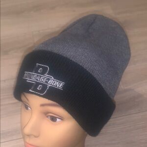 Brundage Bone Black and Grey Ribbed Winter Beanie Embroidered